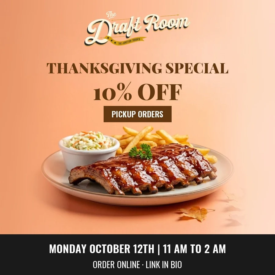 The same branded Thanksgiving promotion formatted as a square social post